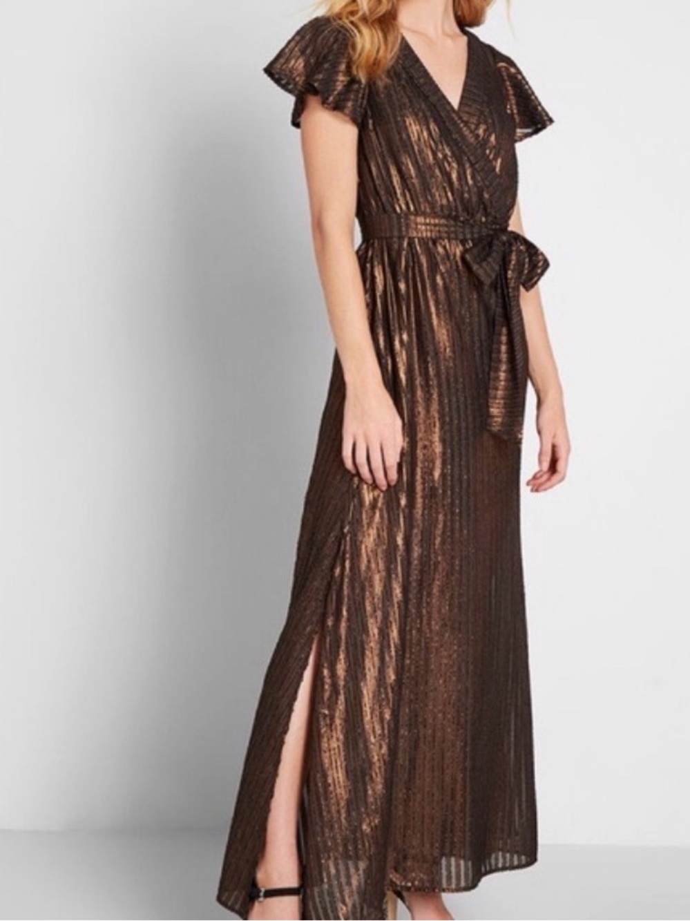 ModCloth Your Time to Shine Shimmery Maxi Dress Bronze Size Medium